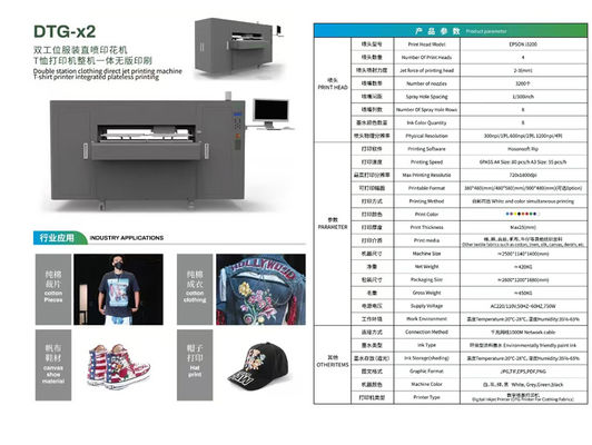 เครื่องพิมพ์ 8 สี DTG มี 3200 PC Nozzles และรูปแบบที่พิมพ์ได้ 380x480mm/ 480x580mm/ 900x480mm